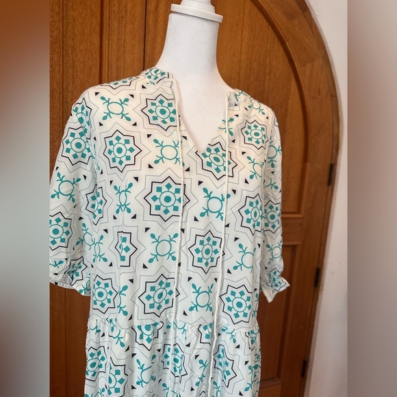 Made with Love NWT large white with geometric designs boho tier maxi dress - Picture 2 of 8